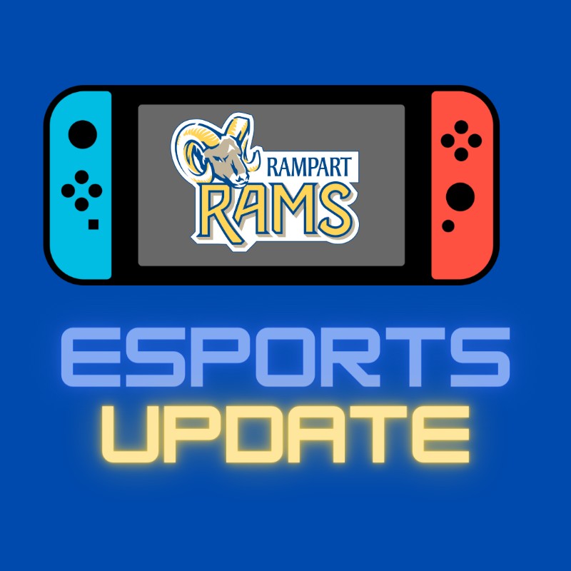 Rampart Rams Esports Update with a Nintendo Switch and Rampart Rams logo